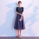 Fongt Dress 2025 New Banquet Temperament Long-Term Squins Adult Choir Show Long Dress Tibetan Blue