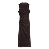 Fongt 2024 New Women's Wear Temperament Pleated Silk Net Slim MIDI Dress 9601541-Outfit