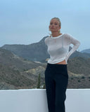 Striped See-Through Long Sleeve Top-Outfit