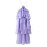 Fongt Women's Explosive Flowers With Folded Backs Hanging Neck Dress