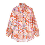 Women Fashion Floral Print Loose Shirts Vintage Long Sleeve Button-up Female Blouses Blusas Chic
