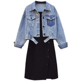 Fongt 2024 New Large Size Women's Denim Jacket Dress Two Suits Age Reduction Show Thin And Loose Tide-Outfit