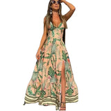 Fongt New Summer Women's Wish Deep V Sling Ribbon Three-Color Leaf Print