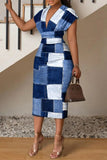 Burst Spring / Summer New Simple V Neck Bag Hip Print Dress Women's Dress-Outfit