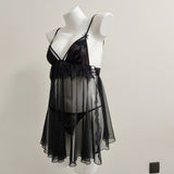 Fongt Sexy French Pure Pyjamas Super Soft Private Sling With Aja Skirt Side Open Net Lace Homewear