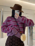 Women‘s Winter Sweater 2023 Oversize Loose Pullover Casual Korean Fashion Print Striped Knitted Pullover for Women Jumper Female-Outfit