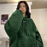 Letter Embroidery Baggy Hoodie-Outfit