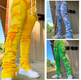 Printed Multi-pocket Super Elastic Trousers Drawstring