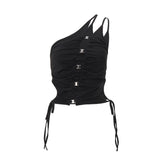 Fongt Women's Summer 2024 New Inclined Shoulder Design Sense Hollow Out Sexy Back Short Sling