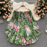 Fongt Vacation Word Shoulder Print Chiffon Jumpsuit Skirt Super Fairy Loose Broad Leg Pants Shorts Jumpsuit