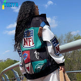 Bomber Women's Jacket Spring 2022 Jacket Coat Red Printed Zipper Long Sleeve Racing Jackets Vintage Sport Style