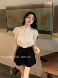 Fongt Xixi 2025 Summer New Korean Version Of The Temperament Flowers Chiffon Short-Sleeved Shirt Women Top Women 89378