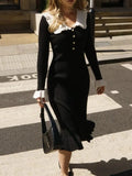 Pan Collar Ribbed Midi