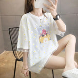 Daisy Gauze Spliced Pullovers Casual Female Clothing Fake Two Pieces Summer Korean Printed Commute Loose Midi T-shirt-Outfit