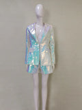 STREET Newest 2022 Stylish Designer Suit Set Women's Trim Single Button Sparkling Sequined Blazer Shorts