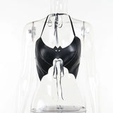 Dark Blouse 2023 New Sexy Bat Leather Neckline Lace-Up Blouse-Outfit