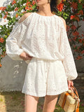 Fongt Spring And Summer New Small Fragrant Style Shorts Set Of Women's Long-Sleeved French Embroidery Tops Shenzhen South Oil Women's