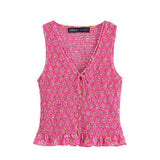 Fongt Summer New Women's Printed V-Neck Sleeveless Vest High-Waisted Midi Skirt Suit