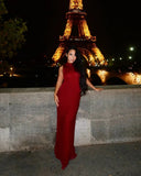 Knitted Turtleneck Pleated Tank Maxi Dress-Outfit