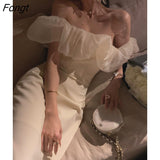Off Shoulder Patchwork Dress For Women Party Elegant Fashion Outfits Elegant Midi Bodycon Clothing