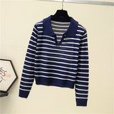 v-neck pullover polo sweater women's early autumn all-match tops long-sleeved knitted bottoming sweaters jumpers-Outfit