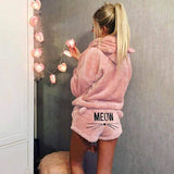 2023 Women's Cat Embroidered Pajamas Hooded Casual Set Two-Piece Fashion-Outfit