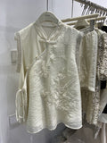 Three-Dimensional Embroidery New Chinese Style Plate Button Nail Beaded Blouse 2024 Summer New Style Shirt-Outfit
