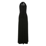 Summer New Women's Temperament Hanging Neck V Neck Dress Sexy Slit Fold Show Back Dress-Outfit