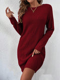 Fongt Solid Color Sexy Knitted Skirt Female Geometric Pattern Thread Round Collar Sweater Skirt