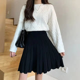 Knitted Pleated Long Mini Skirt-Outfit