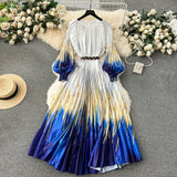 New Women's Dress Dress Oversized Printed Pleated Pleated Waist Belt Holiday Skirt-Outfit