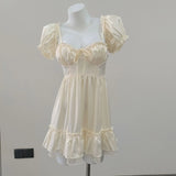 Fongt Heart Summer New Sweet Thin Short Fairy Dress Women Senior Feel Waist French Dress