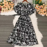Fongt French Crumlom Dyed Summer New Waist Display Thin And Long Elegant Folded Chiffon Dress Holiday Woman