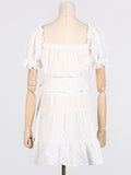 Fongt 2025 New Fashion Leisure Holiday Bubble Sleeve T-Shirt + White Embroidery Shorts Set For