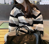 Vintage Striped Print Half Zip Oversized Sweatshirt-Outfit