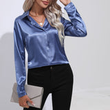Women Shirt 2023 Satin Womens Tops Female Clothing Solid Long Sleeve Shirts and Blouse Basic Ladies Tops OL Women's