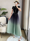 Gradient Pleated Long Skirt-Outfit