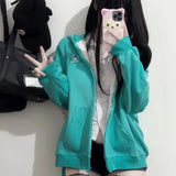 Anime Rabbit Ear Detachable Hoodie Jackets Y2k Long Sleeve Zipper Coat Women Spring New Mid-length Loose Tops Mujer-Outfit