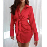 Long Sleeve V-Neck Turn Down Collor New