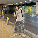 Women's Pants Oversize 3XL Plaid Pants Casual Loose Wide Leg Trousers Retro Teens Straight Trousers Hip-hop Unisex