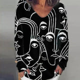 V-neck Long Sleeve Pullover Casual Loose
