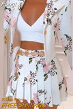 Women Summer Print Skirt Two Piece Set Female Office Slim Fit Folds Skirt Outfits Casual Loose Pleated Party Skirt Matching