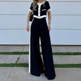 Fongt 2024 New Women's Fashion Commuter Short Sleeve Short Jacket Straight Pants Suit Two Sets-Outfit
