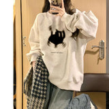 Black Cat Print Pullover Oversized Sweatshirt-Outfit