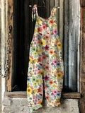 Summer Slub Linen Vintage Print Wide