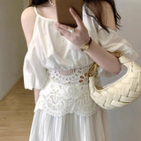 New White Style Suit Female Hollow Small Blouse Skirt Suit Shenzhen South Oil Women's