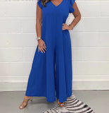 Fongt Summer New Women's Clothing With Lotus Leafy Broad Leg Trousers Solid Casual Jumpsuit Women
