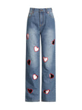 Fongt Personality 2025 Autumn New Fashion Niche Design Hollow Love Straight Jeans Female Trend