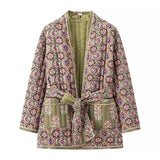 Fongt Women's Explosive Printed Belt Cotton Coat