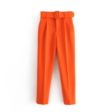 2024 New Pleated Multi-Color Harlan Pants Leisure Solid-Color Women's Pants Belt-Outfit